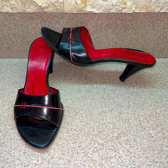 Andrew Stevens Vintage slide on Black and Red heels Size 39 US 8 made in Italy - Picture 1 of 14
